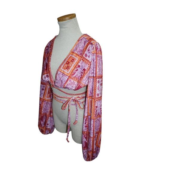 Urban Outfitters Tarot Print Wrap Crop Top Boho Bell Sleeve Festival Blouse – M - Picture 7 of 9